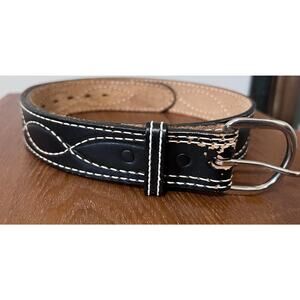 Nocona Black Leather Belt Size 36 Nocona Belt Co Made In Texas Ivory Stitching